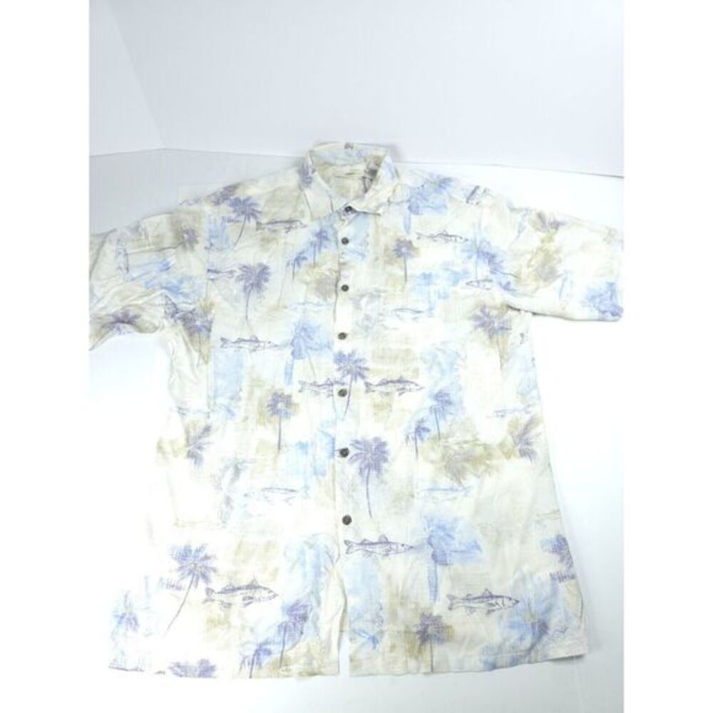 Campia‎ Moda Shirt Mens Large Fish Hawaiian Short Sleeve Button Up Cotton Casual